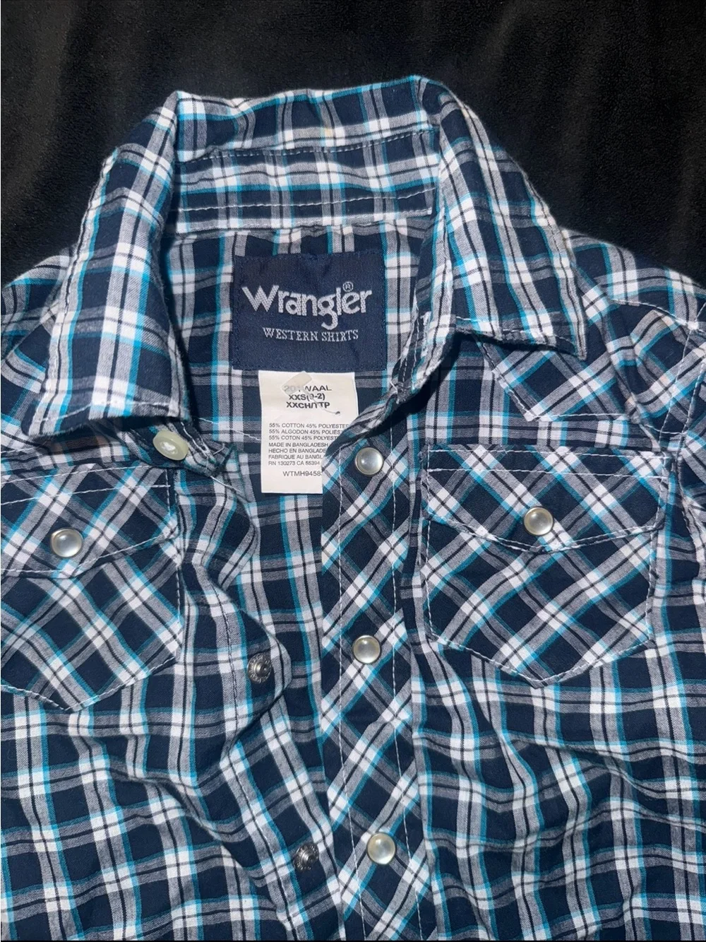 Wrangler Western Plaid Pearl Snap Shirt XXS Size 2t Blue Turquoise